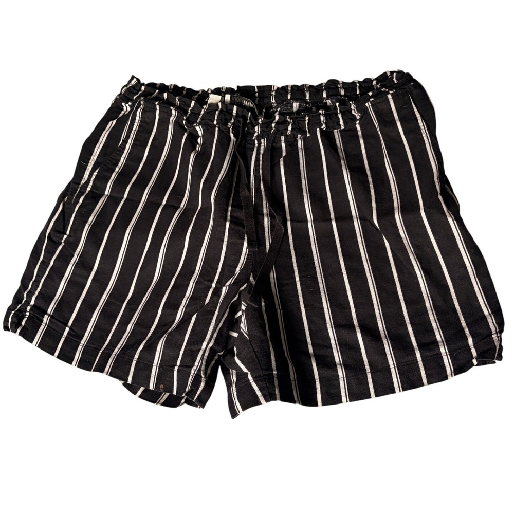 Jachs Girlfriend Black White Striped Paperbag Waist Shorts Large Linen Blend